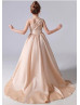 One Shoulder Champagne Pleated Satin Flower Girl Dress